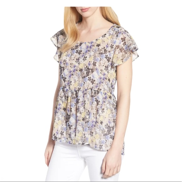 Lucky Brand Floral Print Flutter Sleeve Blouse Med - Picture 5 of 11